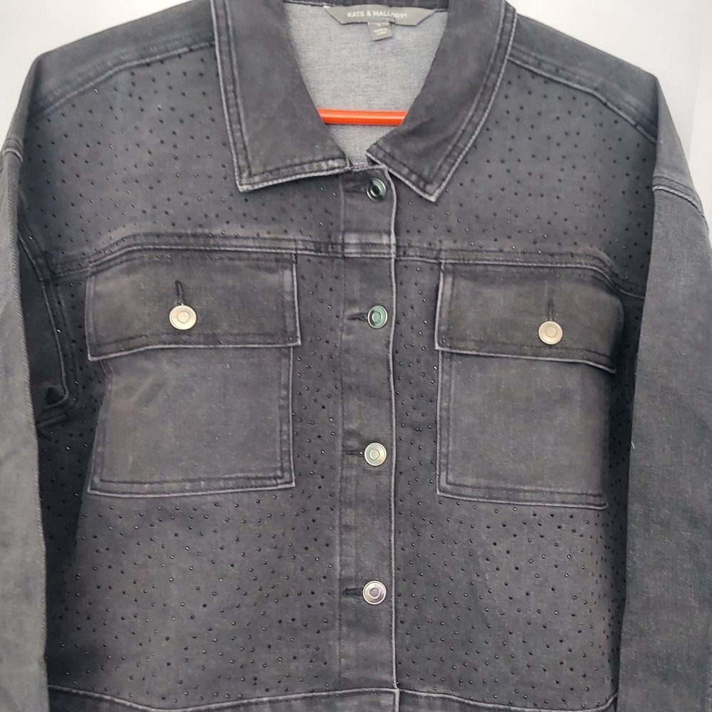 Kate &  Mallory Women's Black Denim Rhinstone Jacket Size Large NWOT - Picture 2 of 14